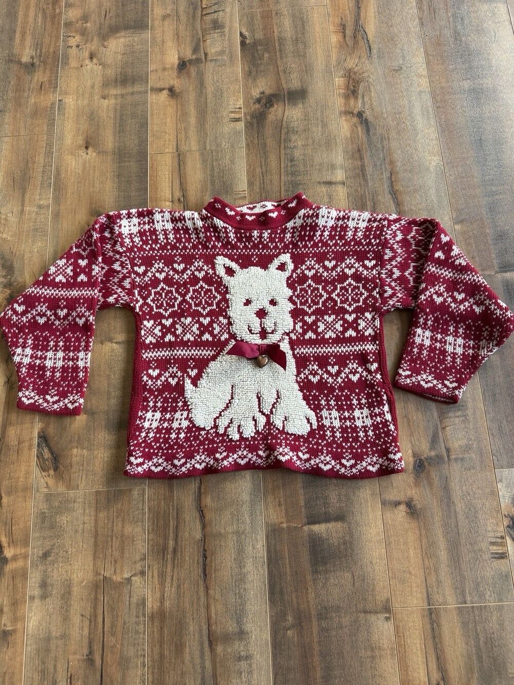 VTG Heartworks White Scottie Dog Kids Youth Sweater Holiday *See Measurements*